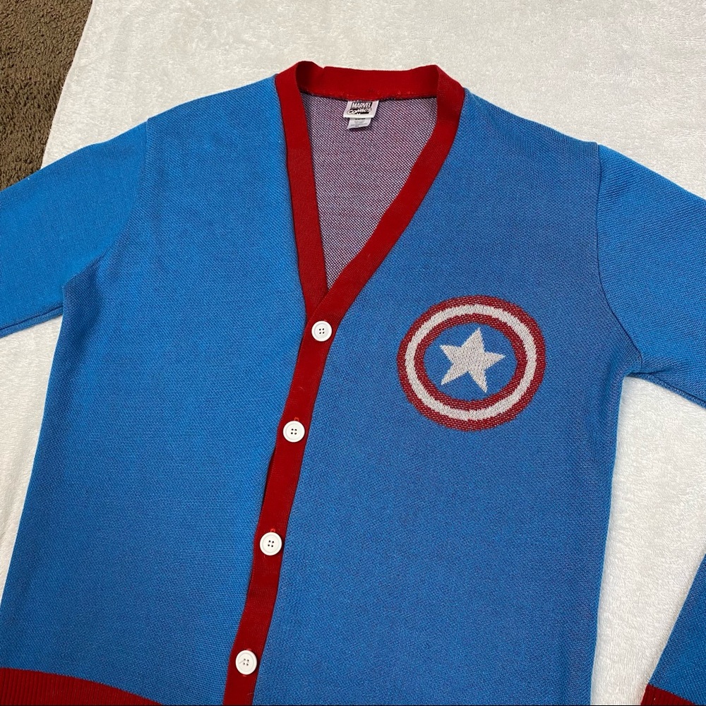 Vintage Marvel Captain America Button Up Cardigan Sweater XL Made in USA